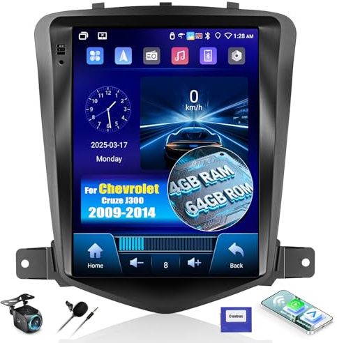 Android 15, 4G+64G GOHHDL Autorradio para Chevrolet Cruze J300 (2009-2014) con Carplay Android Auto, Radio de 9.7 Pulgadas y 2 DIN con Pantalla táctil, GPS, WiFi, Bluetooth, FM/RDS, SWC, Cámara y Mic