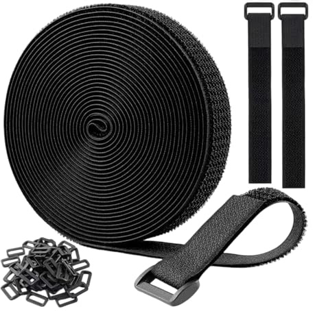 Heavy Duty Velcro, 2.5cm x 5m Velcro Straps with 25 Plastic Buckles, Adjustable Hook and Loop Cable Ties for Securing Wires, Cables, Tubing, DIY Projects and Office Organisation