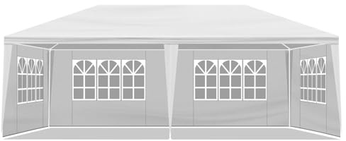 Bonnlo Carpa Plegable de 3x6m, con 4 Paredes Laterales, Las pergolas de Jardín para Bodas al Aire Libre, Jardines, Campamentos y Fiestas, Blanco (con 4 Paredes Laterales)