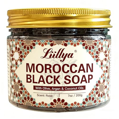 Liillya Marockansk Svart Tvaål Beldi, Hammam-Peelingtvål Med Oliven-, Argan-, Kokos- & Rosenolja, Savon Noir Marockansk Svart Tvål Peelingpasta För Ansikte Och Kropp, Naturlig Och Vegansk, 200g