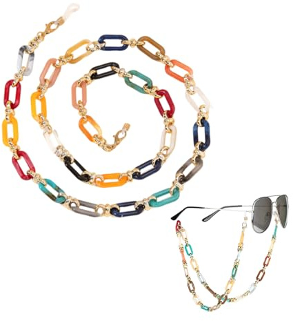 HAGNA Catena per occhiali donna acrilico, 1 pezzo Catena colorata con anelli quadrati, Catena a bottoni in acrilico, Antismarrimento maschera, Cordino di sicurezza per occhiali, occhiali da sole