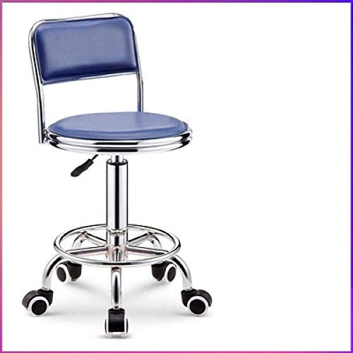 NUBAO Kosmetik RollHocker auf Rolle Kinder Hocker Schreibtisch mit Blau Kunstleder Bezogener Sitz Sitzhöhe ca. 75-87 cm bis 160kg Runde Hocker mit Lehne für Kommode Schlafzimmer Badezimmer