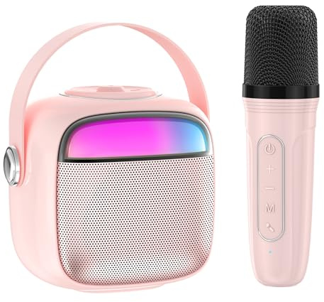 PTHTECHUS Machine de karaoké pour Enfants - Microphone Portable - Haut-Parleur Bluetooth - Machine de karaoké à recharger - Jouet électronique - Rose