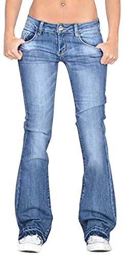 LAEMILIA Women Low Rise Jeans Bootcut Premium Stretchy Flare Denim Pants Pull on Light Blue UK10/Tag L
