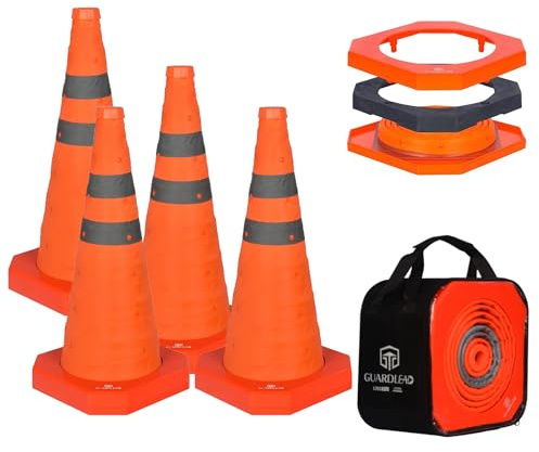 Cônes de sécurité cônes de signalisation Pliables Pop - up Polyvalents avec Cercles réfléchissants pour Le stationnement Routier Multi-usages (4, 45cm avec Base lestée)