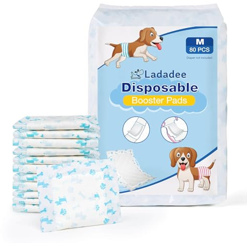 Ladadee Disposable Dog Diaper Liners Booster Pads for Male and Female Dogs, Doggie Diaper Inserts fit Most Types of Dog Diapers - Pet Belly Bands and Male Wraps-S/M-80PCS