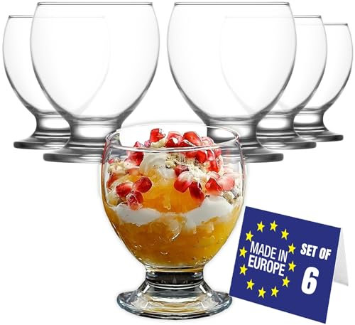 NORDIC SCHILLER Eisschalen Glas mit fuß 6er Set 250ml, BLEI FREI Eisgläser, Dessertgläser, Dessertschalen Glas, Dessertgläser mit fuß, Eisbecher, Glass Ice Cream Cups, Eis gläser