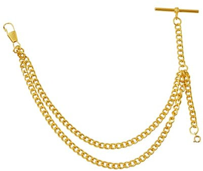 Taschenuhr-Kette Albert T-Bar Kette Antik T-Form Hängende Uhrenkette 35,6 cm Single Link Weste Gürtel, TN-Gold, Klassisch
