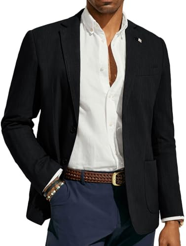 PJ PAUL JONES Herren Sakko Sportlich Leinen Blazer Freizeit Leicht Business Anzugjacke mit Business (Schwarz, XL)