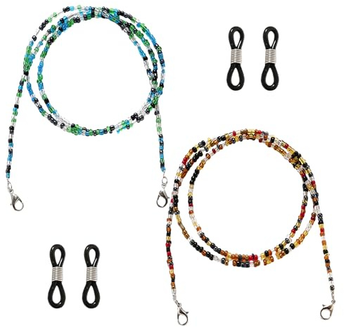 KSBBHDS Lot de 2 chaînes de lunettes à perles colorées - Antidérapantes - Accessoires de lunettes réglables - Convient pour lunettes, lunettes de soleil, lunettes de lecture, multicolore, 72 cm