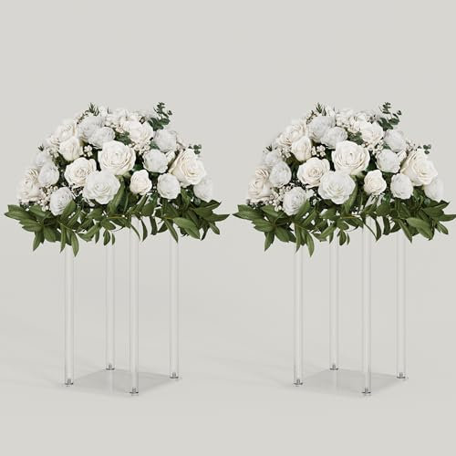 TEKXYZ Acrylic Centerpiece, 2 Pcs 15.75 Inch Tall Column Wedding Centerpieces, Flower Stand for Wedding Event Party Props, Home Decor, Table