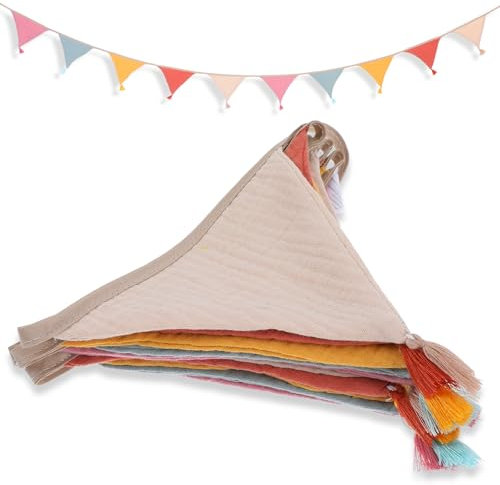 Yuanchu Banderines para habitación infantil, borla, 300 cm, para colgar en ambos lados, tela para cama de casa, decoración de pared, muselina, guirnalda larga, guirnalda para cama infantil, regalo