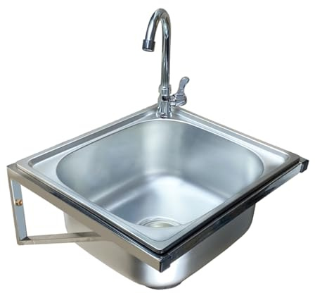 Stainless Steel Kitchen Sink, Hand Wash Basin, Wall Mount Washbasin, Simple Desin Sink, Commercial Single Bowl Sink with Tap for Garden Basement Garage (38x33x18cm)