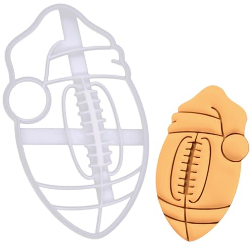 BAKERLOGY Weihnachts American Football Ausstechform - Amerikanischer Fußball Ausstecher, Sport Plätzchenausstecher, Detailliertes Keksausstecher, Ideal für Fondant, Keksteig, Ton