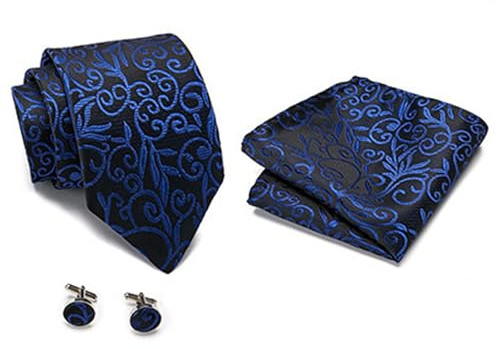 TYXHXTF Cravate Homme, avec Carré de Poche et Boutons de Manchette, Ensemble Cravates Hommes avec Coffret Cadeau, Accessoires de Fete de Mariage