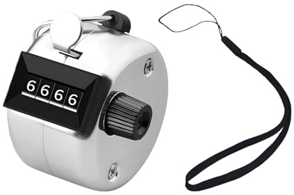 FUZVOL 4 Digit Tally Counter Metal Hand Counters Mechanical Palm Click Counter with Hand Hoop Holder Handheld Golf Counter for Sport Counting Scoring(Plastic Knob)