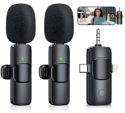 MENERESAS Mini Microphone for iPhone/Android: 3-in-1 Wireless Lavalier Microphone with Crystal Sound and Noise Reduction for Camera, Professional Video Recording, YouTube, TikTok