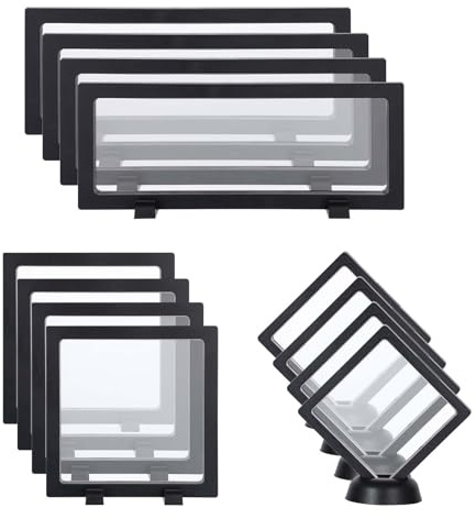 12 Pcs 3D Floating Frame Display Case, Challenge Coin Display Stand Holder Frames Transparent PE Jewelry Storage Box Large Suspension Frames for AA Medallions, Medal, Medallion, Stamps (Black)