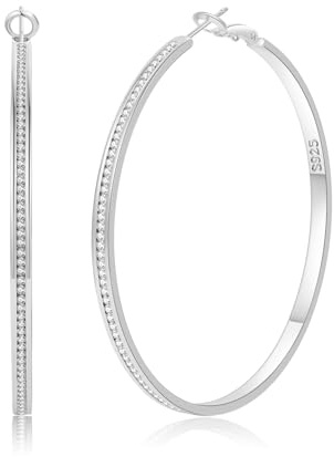 SENTERIA Creolen Silber 925 Damen Hypoallergene Funkelnde Silber Strass Creolen Leichte Ohrringe Silber Groß mit Kubischem Zirkonia 50MM