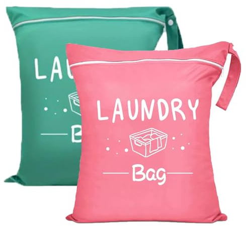 2 Piezas Bolsa Ropa Sucia Viaje Con Cremallera, Laundry Bag, Bolsa Ropa Sucia Maleta, Bolsa De Viaje Portátil, Hecho De Tela Oxford Impermeable, Equipado Con Asa a Presión, Verde y Rosa (Color claro)