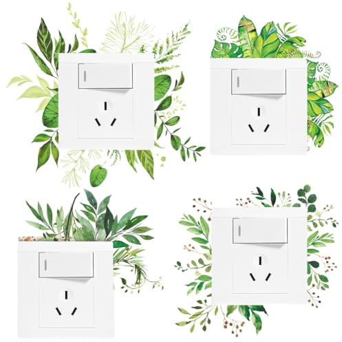 GORGECRAFT 4 Pegatina Decorativa para Interruptor de Luz Diseño de Plantas Verdes Hojas Flores Y Botánicas para Pared para Enchufes Repisas Guarderías Y Dormitorios.