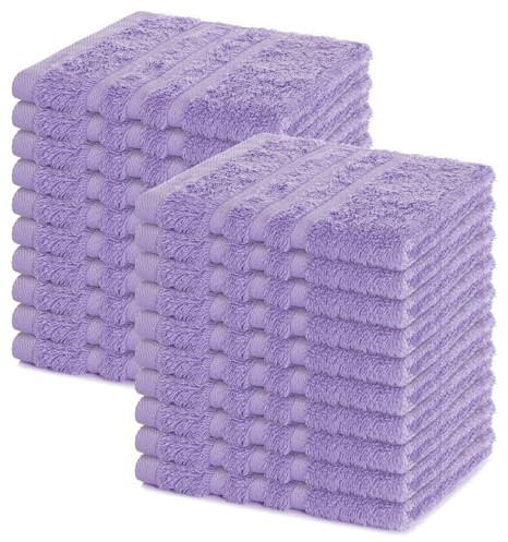 Lavea® 20er Seiftuch Set, 30 x 30 cm, 100% Baumwolle Frottier, Gästehandtücher und kleine Waschlappen, pflegeleicht 60 °C, Frottierserie Elena, ideal für Bad und Gäste WC, Lavendel