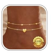 Kenivira 925 Sterling Silver Ankle Bracelets for Women Gold Layered Adjustable Heart Anklets for Women Waterproof Dainty Women's Anklets Beach Ankle Chains Foot Jewelry