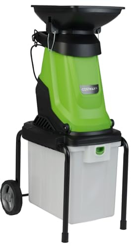 Fantas Elektrisk trädgårdshackare, 3 000 W-55 x 44 x 106 cm, hackare trädgård med hjul, 50 l fångstlåda, skärtjocklek 45 mm, trådbunden, elektrisk rullhackare för trädgårdsrengöring (grön)