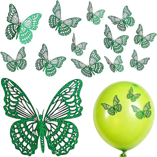 12 Pièces Deco Chambre Papillon Stickers Mural 3 Tailles, Papillon 3D à Coller Decoration Murale Anniversaire Décoration Mariage, Papillons Decoratifs 3D Autocollant Muraux Salon Vitre Fenetre(Vert)