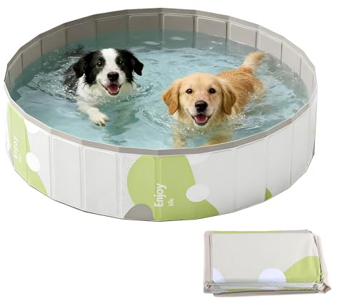 badaren Piscina Perros, Piscina Perros Grandes Plegable, Portátil Bañera Perro de PVC (Gris)