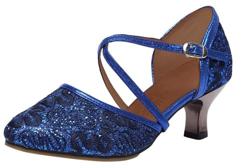 Zapatos de baile mujer latino brillo - sandalias de mujer con tacón delantero cerrado zapatos con lentejuelas zapatos de broche cómodos elegantes zapatos de noche salsa tango baile zapatos de baile