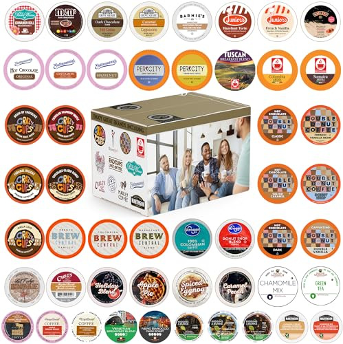 Perfect Samplers Tea Pods, Cider, Hot Chocolate, Cappuccino & Coffee Pods Variety Pack, Single Serve Coffee & K Pod Variety Pack for Keurig K Cups Brewers, Coffee Gift Set, 50 Count