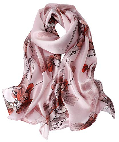 STORY OF SHANGHAI Womens Scarf 100% Natural Mulberry Silk Multi-use Floral Satin Scarves for Ladies 53 * 170 CM (SJ01)