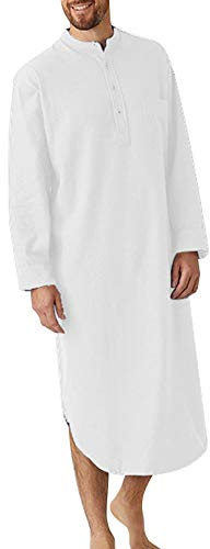 GTHTTT Uomo Camicia da Notte Abito da Sera con Pulsante Comodo Traspirante Pigiami Lunghezza del Ginocchio Camicia da Notte in Popeline Leggero (3XL,White)