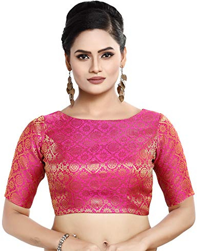 Madhu Fashion Women's Traditional Rich Banaras Brocade Readymade Saree Blouse