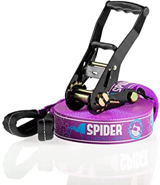 SPIDER SLACKLINE TKSA1 - Custom Slackline Kit erfahrene Slackliner und Anfänger - Komplettset aus 15m langem Gurtband mit 1x Ratsche
