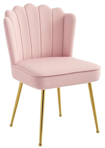 HOMCOM Shell Luxe Velvet Accent Chair with Gold-tone Metal Legs, Modern Vanity Chair for Living Room, Bedroom, Home Office, Pink