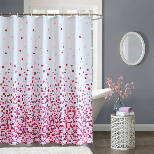 Trimming Shop Shower Curtain for Bathroom - Mosaic Pink, 180x180cm | Mould Proof and Mildew Resistant Washable Polyester Fabric Modern Bath Curtains with 12 Hooks