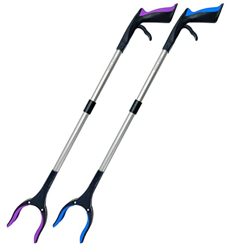 HPr-HPi 2-Pack Reacher Grabber Tool, Foldable Trash Picker Grabber, Trash Gripper, Garden Nabber, Litter Picker, Extended Grabber（Purple/Blue)
