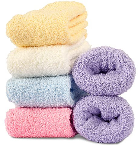 Hocerlu Calze Termiche Donna Invernali - 5 Paia Calzini Termici Pelosi Morbide per Casa e Sonno, Alta Elasticità Caldi per Carino Regalo, Taglia 35-41