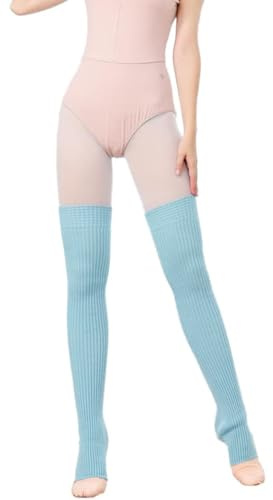 Damer långa benvärmare, 75 cm varma Overknees knästrumpor flickor värmare ankelvärmare, vinterstickade benvärmare strumpor vintervärmare strumpa för balett fitness yoga, ljusblå