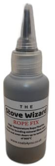 The Stove Wizard Large Bottle 50ml Wood Burner Stove Rope Glue Adhesive Heat Resistant Rope Adhesive Easily Sets Glue Easy to Use Fixing Fibre Rope Stoves Boilers Range Cookers Black (1 x 50ml bottle)