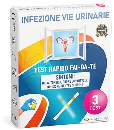 TEST INFEZIONI VIE URINARIE Adeste - Rapido fai da te per la rilevazione di infezioni alle vie urinarie, Confezione da 3 Test