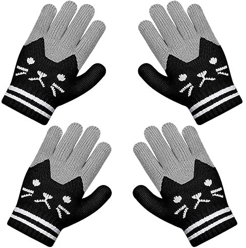 Becellen 2 Paar Strickhandschuhe Kinder, Vollfinger Warme Handschuhe Niedliche Magische Handschuhe für Jungen Mädchen