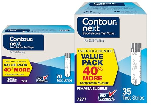 Contour Next Blood Glucose Test Strips for Diabetes – 70 + 35 Count (2 Pack, Total 105) - Accurate, No Coding, Second-Chance Sampling, Compatible with All Contour Next Meters for Easy Blood Sugar Test