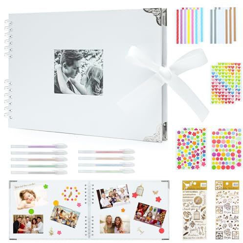 Mooshy Scrapbook Kit Photo Album Photo Scrapbook Baby Scrapbook with Pens Photo Corners Sticker White Scrapbook for Gifts Perfect for Weddings, Travel, Baby Photo Albums