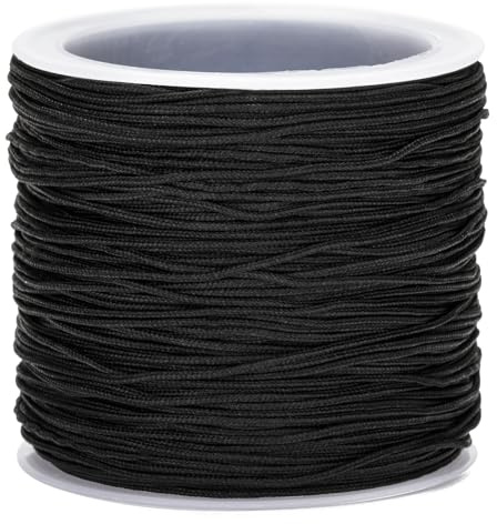 G2PLUS 100 m Corde en nylon tressé en satin 0,8 mm pour bricolage, tricot, bracelet, artisanat, décoration, jardinage Noir