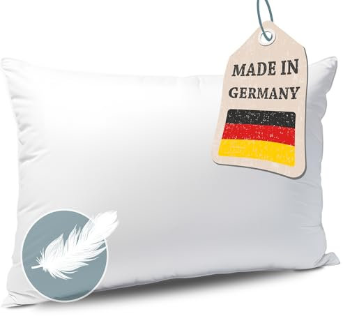 Kopfkissen Federkissen Made in Germany - Kissen mit 100% Federfüllung - Federkopfkissen mit Bezug aus Baumwolle - Ökotex-Zertifiziert - Füllkissen für erholsamen Schlaf - Kissen 40x80 1er Set