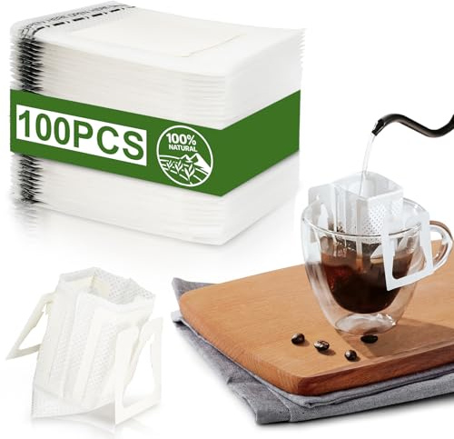 CARGEN 100 Filtri Caffè Appendibili Monouso - Sacchetti Filtro a Goccia per Caffè Americano e Pour Over, Ideali per Casa, Ufficio, Campeggio e Viaggio, Monoporzione Eco-Friendly