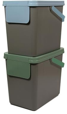 Snips Ensemble de 2 Poubelle Tri Sélectif 2 x 25 litres, Poubelle de Tri de Cuisine 26 x 36 x 43 cm Couleur Grise, Made in Italy.